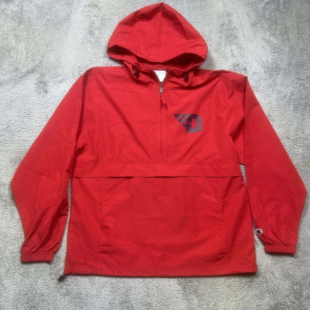 Champion Dayton Flyers Jacket Men's M Red Anorak Pullover‎ 1/2 Zip Windbreaker